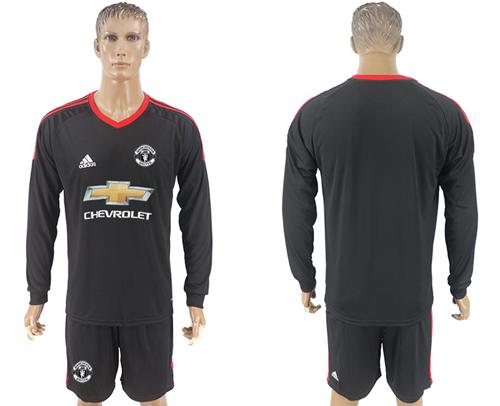 Manchester United Blank Black Goalkeeper Long Sleeves Soccer Club Jersey - Click Image to Close